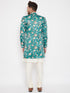Vastramay Men's Multicolor Base Blue Silk Blend Sherwani With Kurta Pyjama Set